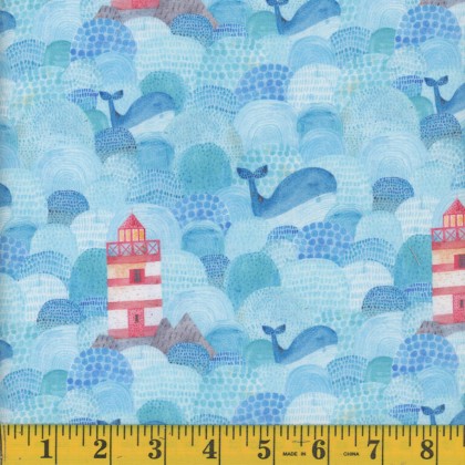 Mook Fabrics - Maritime - Watercolor Seascape, Blue