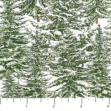 Northcott - Alpine Winter - Pine Trees, White