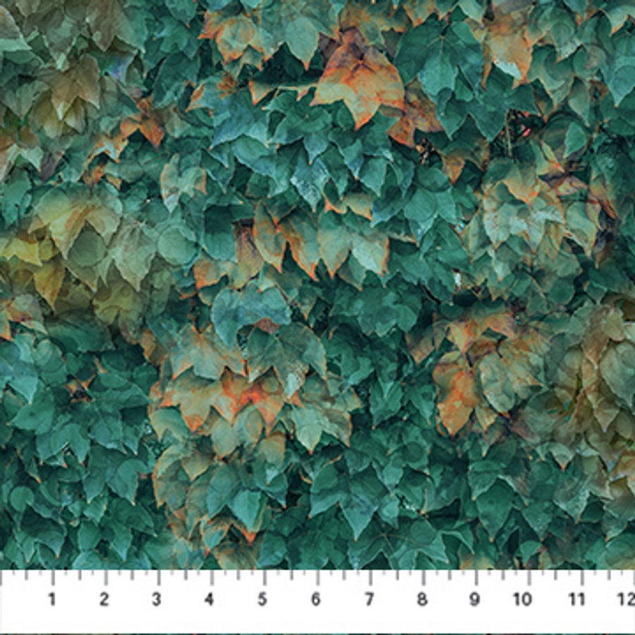Northcott - Autumn Breeze - Layered Leaves, Teal