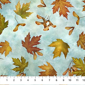 Northcott - Autumn Splendor - Leaf Toss, Light Teal