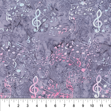 Northcott - Banyan Batiks - Music Notes - Swirled Staff, Gray