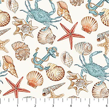 Northcott - Beach Therapy - Shells, Crabs, & Anchors, Off White