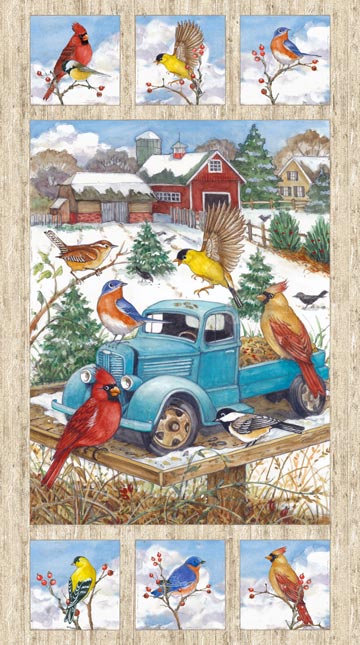 Northcott - Bird Song - 24' Panel, Multi/Beige