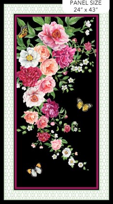 Northcott - Blush - 24' Floral Panel, Black