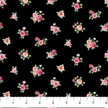 Northcott - Blush - Mini Floral Spot, Black