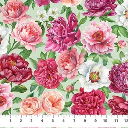 Northcott - Blush - Packed Floral, Green