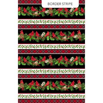 Northcott - Cardinal Christmas - Border Stripe, Black