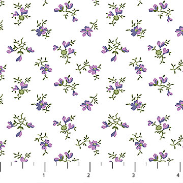 Northcott - Chelsea - Mini Flower Toss, Purple/White