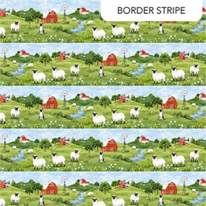 Northcott - Counting Sheep - Border Stripe, Green