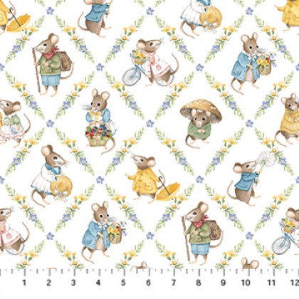 Northcott - Country Mouse - Diamond Grid, White