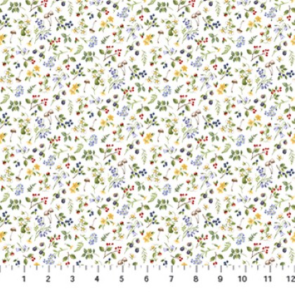 Northcott - Country Mouse - Small Floral Toss, White