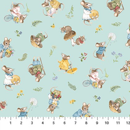 Northcott - Country Mouse - Tossed Mice, Blue