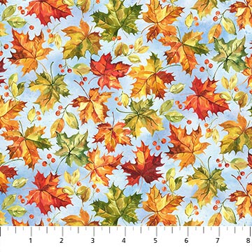 Northcott - Country Pastime - Falling Leaves, Multi/Blue