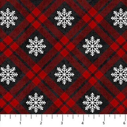 Northcott - Cozy Up Flannel - Snowflakes, Red Plaid