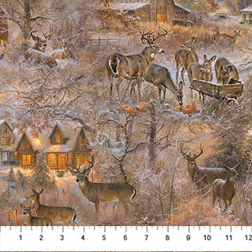 Northcott - First Frost - All-over Deer Scene, Brown