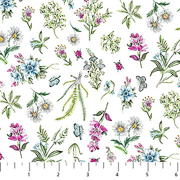 Northcott - From Paris With Love - Small Floral Bouquets, White
