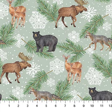 Northcott - Frosted Forest Flannel - Animal Allover, Sage