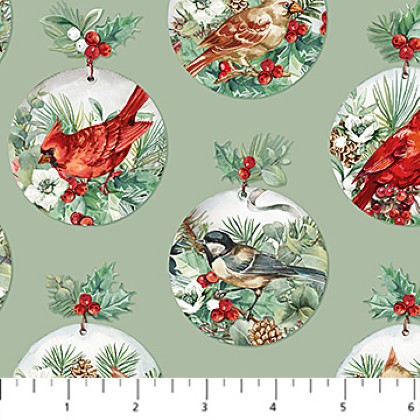 Northcott - Home For Christmas - Baubles, Green