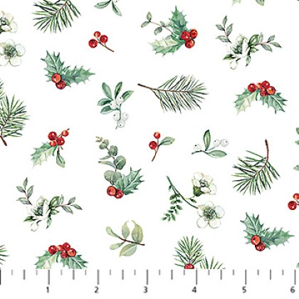 Northcott - Home For Christmas - Greenery Toss, White