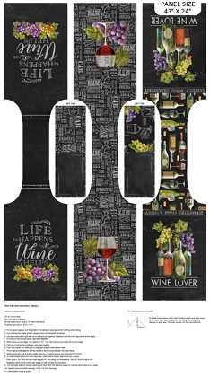 Northcott - Life Happens - 24' Preprinted Wine Tote Panel, Black