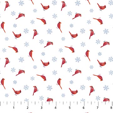 Northcott - Little Donkey's Christmas Flannel - Cardinals, White