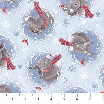 Northcott - Little Donkey's Christmas Flannel - Tossed Donkey's, Blue