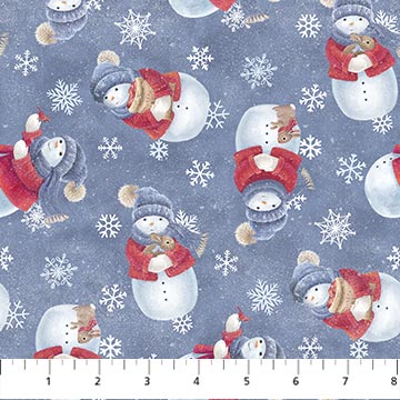 Northcott - Little Donkey's Christmas Flannel - Tossed Snowmen, Dark Blue