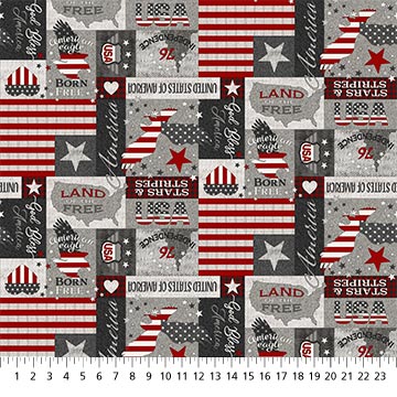 Northcott - My America - Patchwork, Red/Gray