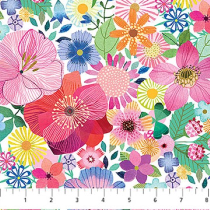 Northcott - My Cup of Tea - Floral, White