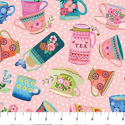 Northcott - My Cup of Tea - Tea Cups, Pink