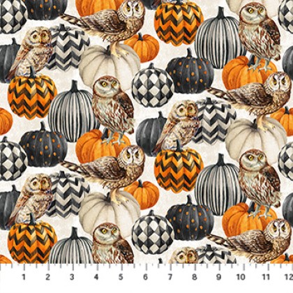 Northcott - Night Owl - Owl & Pumpkin, Cream