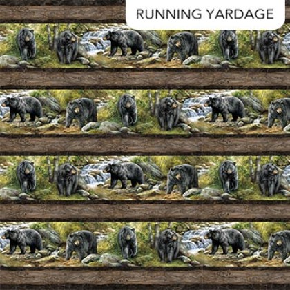Northcott - Northwood: Naturescapes Bear - Black Bear Border Stripe, Brown