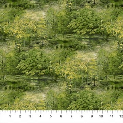 Northcott - Northwood: Naturescapes Bear - Deciduous Trees, Light Green