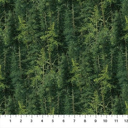 Northcott - Northwood: Naturescapes Bear - Evergreen Trees, Dark Green