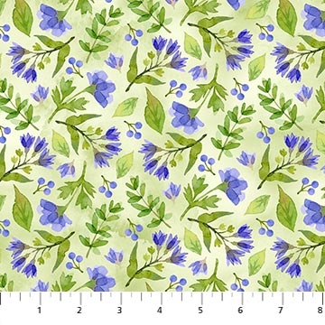 Northcott - Pressed Flowers - Blue Flower Toss, Green