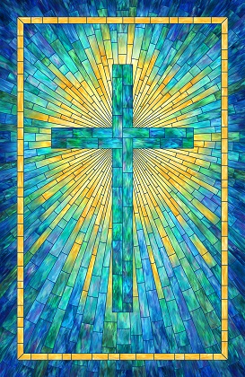 Northcott - Risen - 28' x 43' Blue Cross Panel, Blue