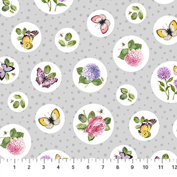 Northcott - Scented Garden - Floral Dot, Gray