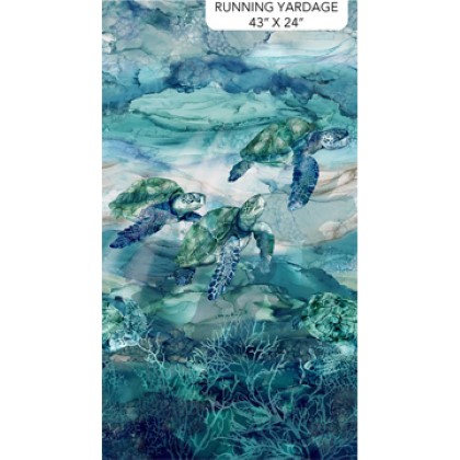 Northcott - Sea Breeze - 24' Sea Turtles Panel, Blue
