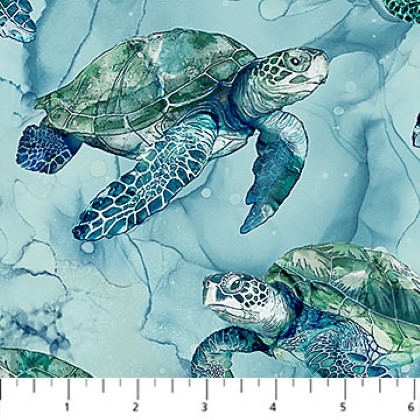 Northcott - Sea Breeze - Turtles, Blue