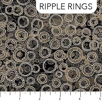 Northcott - Shimmer Metallic - Ripple Rings, Black Earth