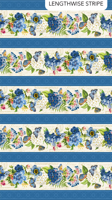 Northcott - Something Blue - Border Stripe, Cream/Multi