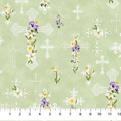 Northcott - Spring Awakening - Floral Cross, Green