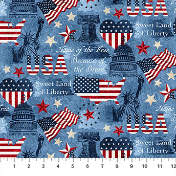 Northcott - Stonehenge Stars & Stripes 10 - American Icons, Blue/Multi