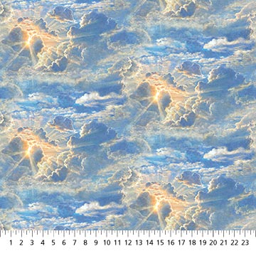 Northcott - Stonehenge Stars & Stripes 10 - Digital Clouds, Blue