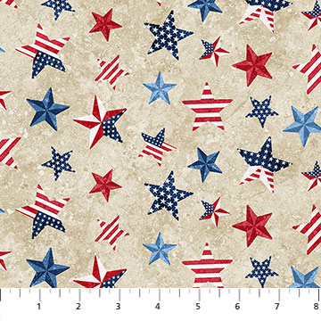 Northcott - Stonehenge Stars & Stripes 10 - Multi Stars, Beige