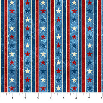 Northcott - Stonehenge Stars & Stripes 10 - Star Stripe, Multi/Blue