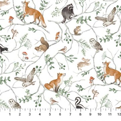 Northcott - Tanglewood - Animal Vine, White