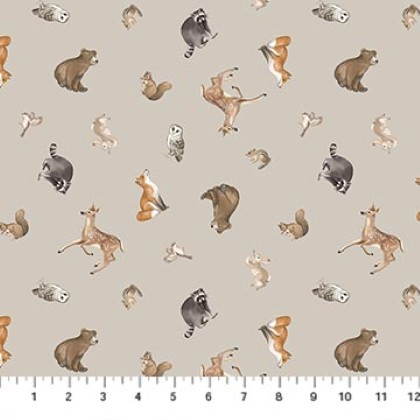 Northcott - Tanglewood - Tossed Animals, Med Gray