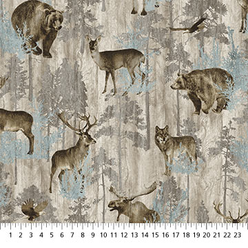 Northcott - Timberland Trail Flannel - All-Over Animals, Beige
