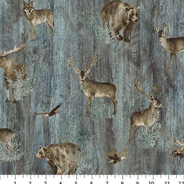 Northcott - Timberland Trail Flannel - Small Animal Print, Dark Teal